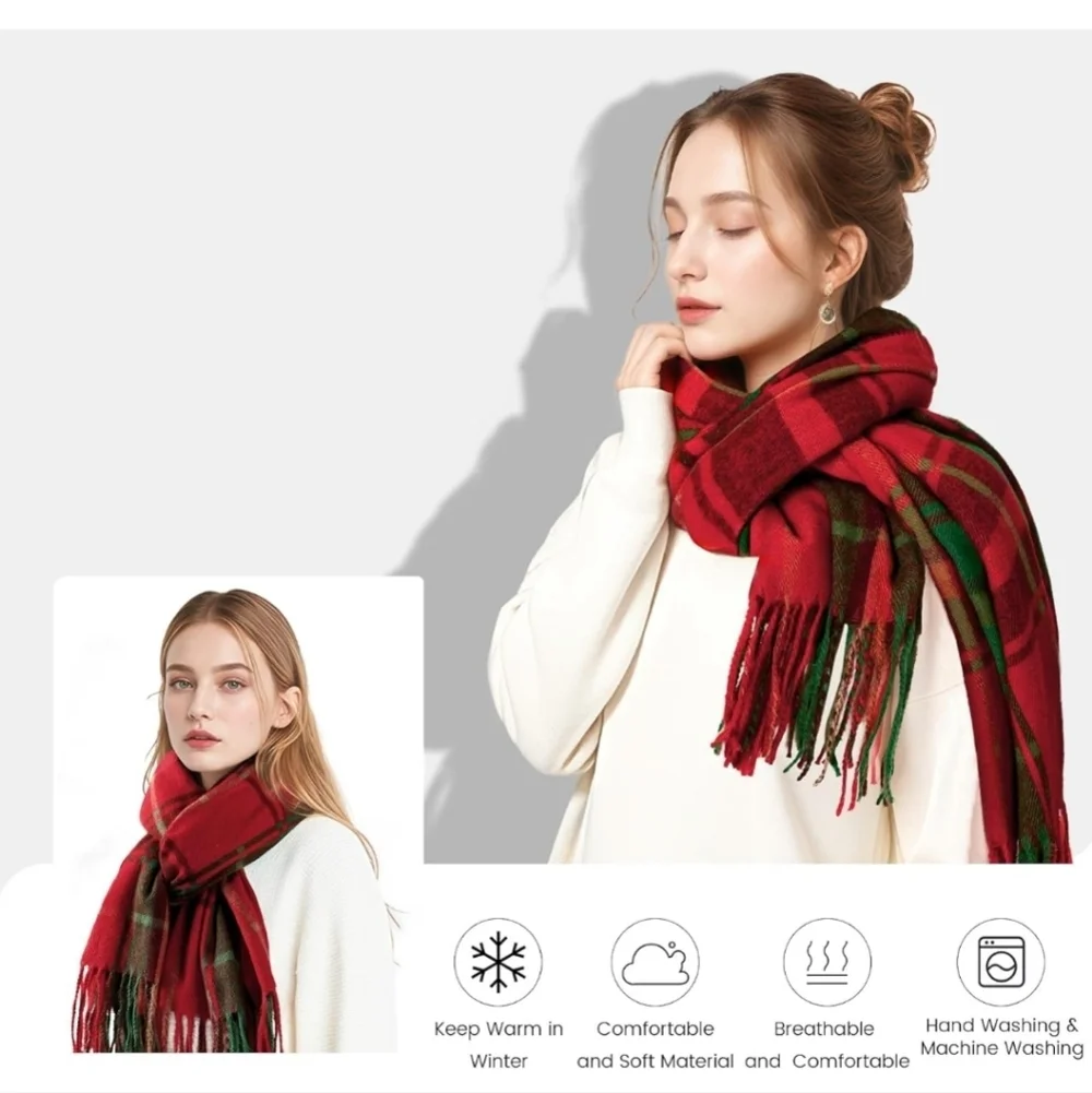 Womens Winter Scarf, Fashion Cashmere Feel Plaid Scarfs for Women, Pashmina Shaw